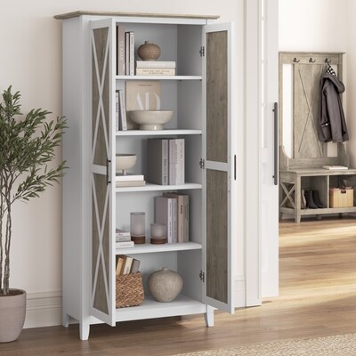 Bush Furniture Key West 66"H Storage Cabinet with 5 Shelves, Shiplap Gray (KWS266G2W-03)