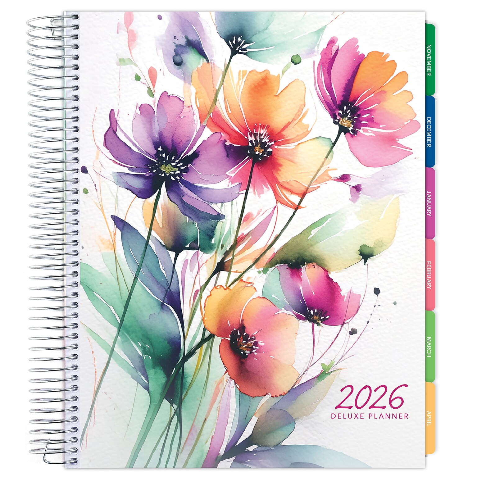2026 Global Printed Products Rainbow Floral 8.5 x 11 Weekly & Monthly Planner, Paperboard Cover (NRY26-DCY-53)