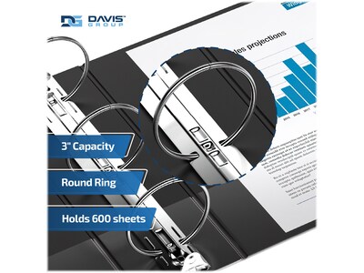 Davis Group Premium Economy 3" 3-Ring Non-View Binders, Black, 6/Pack (2314-01-06)