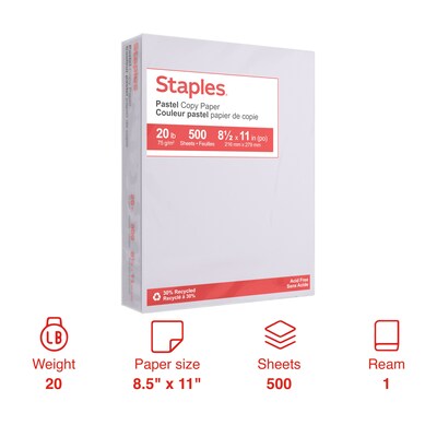 Staples Pastel 30% Recycled Color Copy Paper, 20 lbs., 8.5" x 11", Gray, 500/Ream (14785)