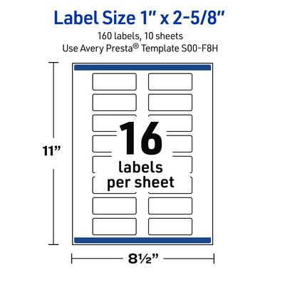 Avery Laser/Inkjet Rectangle Multipurpose Labels, 1" x 2-5/8", White, 160/Pack (S00F8H)