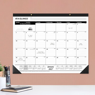 2027 AT-A-GLANCE 24" x 19" Monthly Desk Pad Calendar, White/Black (SK30-00-27)