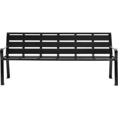 Global Industrial 6 Outdoor Horizontal Steel Slat Park Bench w/ Back, Black (436975BK)