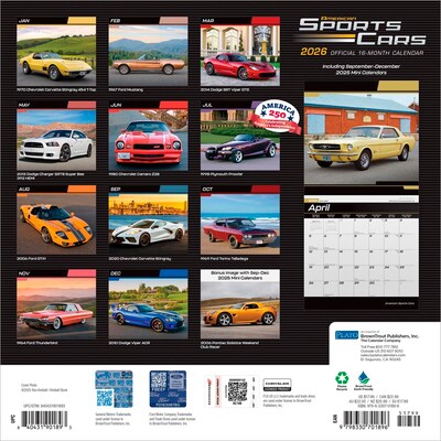2026 Plato American Sports Cars 12 x 12 Monthly Wall Calendar (9798330701896)