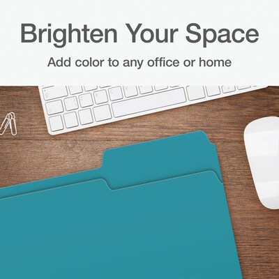 Pendaflex Heavy Duty File Folder, 1/3-Cut Tab, Assorted, Letter Size, Teal, 100/Box (1006995)