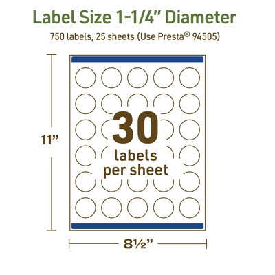 Avery Dissolvable Circle Multipurpose Labels, 1.25" Dia., Off-white, 750/Pack (94505)