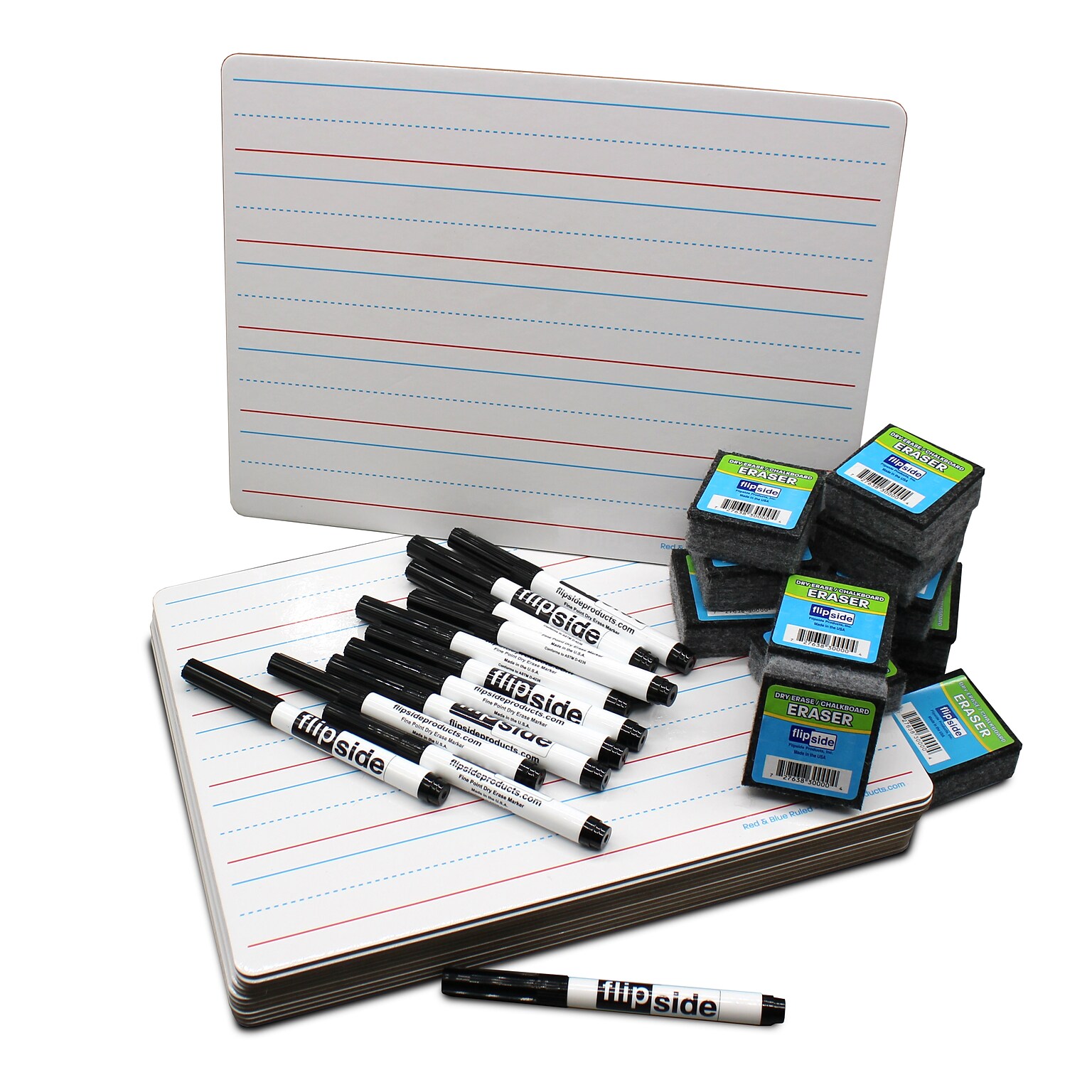 Flipside Dry-Erase Mobile Whiteboard with Eraser and Pen, 0.75 x 1, 12/Pack (21034)