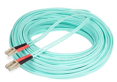 StarTech 20m (65ft) LC to LC (UPC) Duplex OM4 Multimode Fiber Optic Patch Cable, 50/125, Aqua (450FBLCLC20)