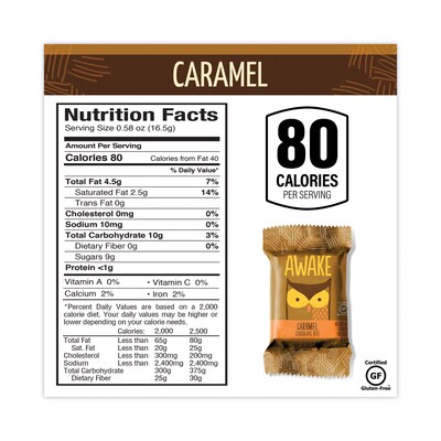 Awake Caffeinated Caramel Milk Chocolate Bites, 0.58 oz., 50 Pieces/Box (00453U)