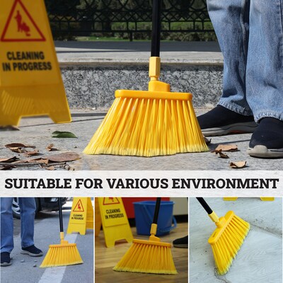 BISON LIFE Multi Surface Indoor/Outdoor 13"  Polypropylene Bristle Flagged Angled Broom, Yellow, 6/Pack (BPHD-ANBR-PP-Y-6)