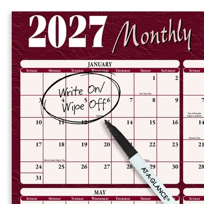 2027 AT-A-GLANCE 48" x 32" Yearly Dry Erase Wall Calendar, Reversible, Red/Blue (A152-27)