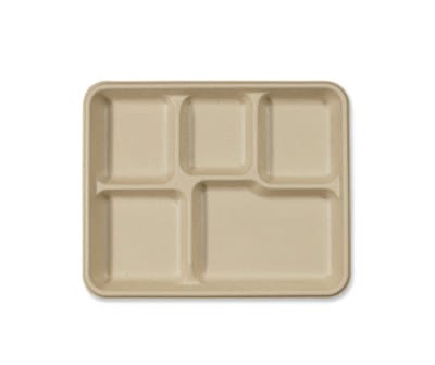 World Centric Fiber Tray, 5-Compartments, Natural, 400/Carton (WORTRSC5CLFS)