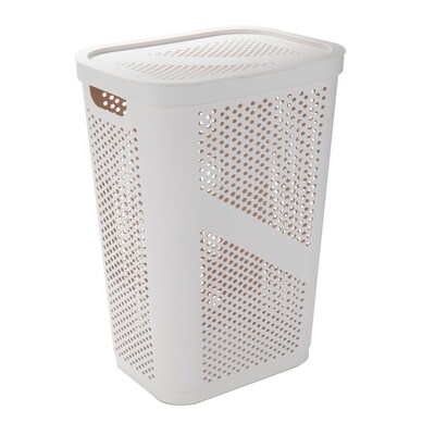 Mind Reader 15.85-Gallon Slim Laundry Hamper with Lid, Plastic, Ivory (HBIN60-IVO)