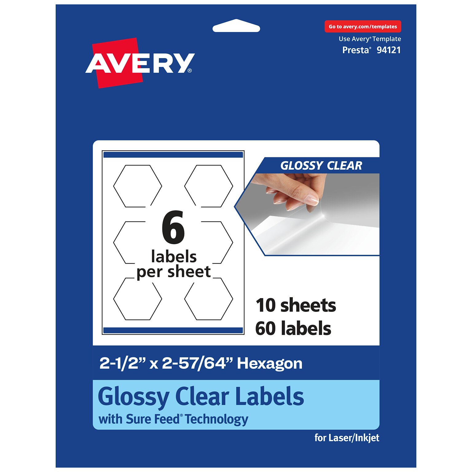 Avery Laser/Inkjet Multipurpose Labels, 2.9 x , Glossy Clear, 60/Pack (94121)