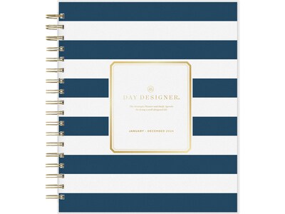 2024 Blue Sky Day Designer Navy Stripe 8 x 10 Daily & Monthly Planner, White/Blue (142098-24)