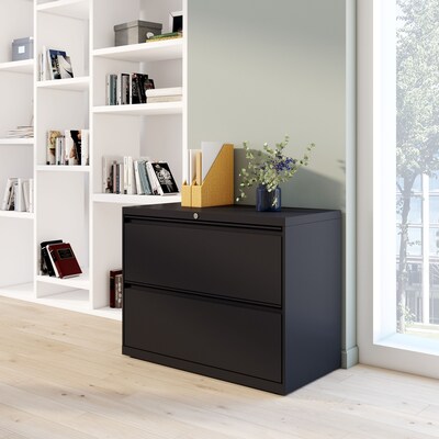 Quill Brand® Commercial 2 File Drawer Lateral File Cabinet, Locking, Black, Letter/Legal, 36"W (20054D)