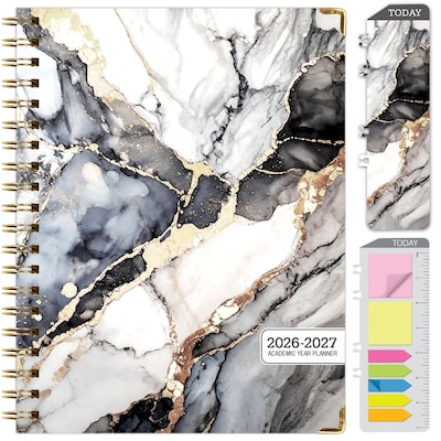 2026-2027 Excello Brands 8.5 x 11 Academic Weekly & Monthly Planner, Paperboard Cover, Black Gold Marble (FSHN-AY26-8511-34)