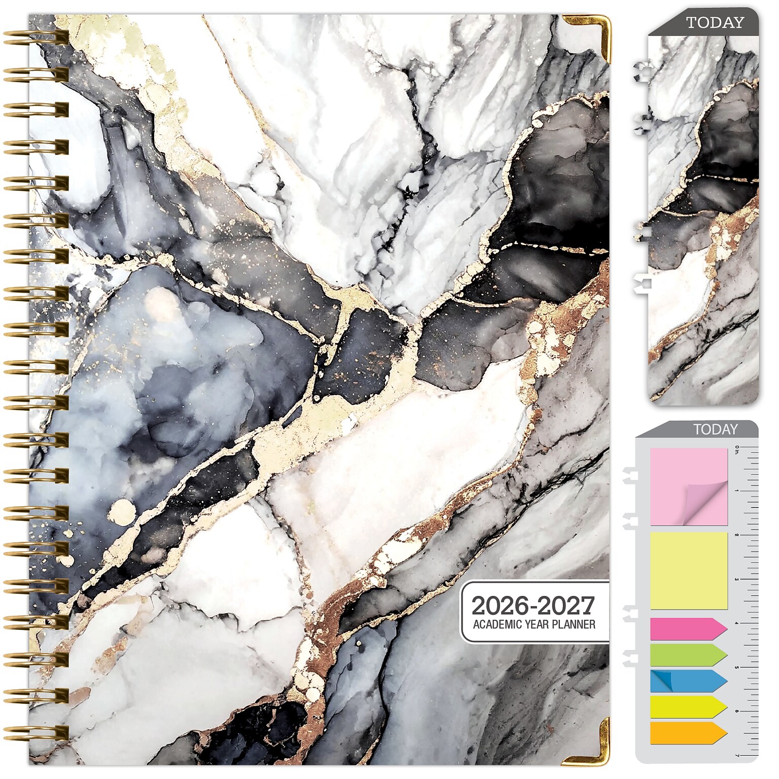2026-2027 Excello Brands 8.5 x 11 Academic Weekly & Monthly Planner, Paperboard Cover, Black Gold Marble (FSHN-AY26-8511-34)
