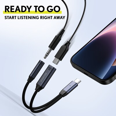 Overtime USB-C to USB-C & 3.5mm Audio and 100W Charging Splitter Adapter, Black (OADCTC35BK)