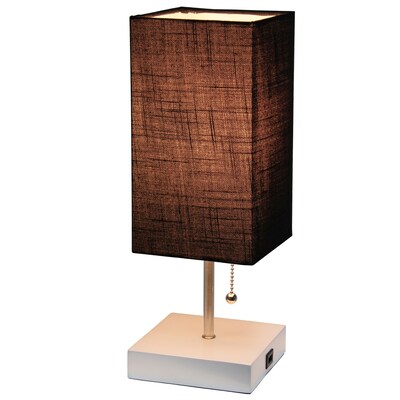 Simple Designs Petite White Stick Lamp with USB Charging Port and Fabric Shade, Black (LT1088-BAW)