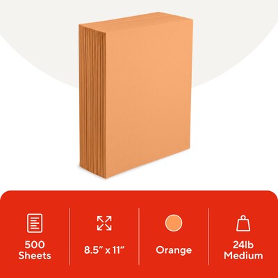Staples Brights Multipurpose Paper, 24 lbs., 8.5 x 11, Orange, 500/Ream (20108)