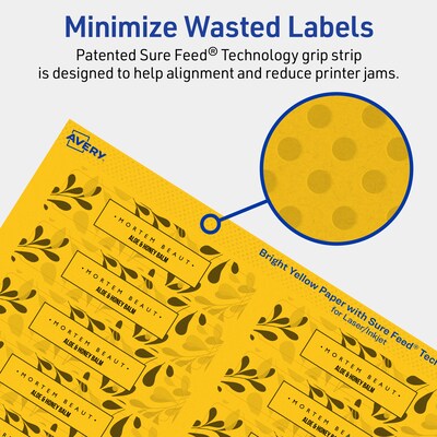 Avery Laser/Inkjet Rectangle Multipurpose Labels, 0.75" x 3.5", Bright Yellow, 1600/Box (94217)