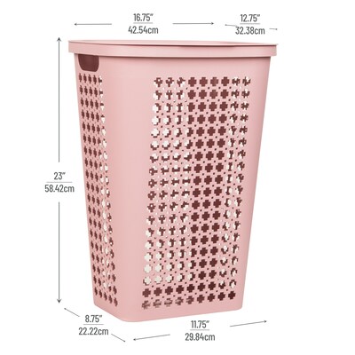 Mind Reader Slim Tapered Hamper with Lid, Plastic, Pink (SWHAMP50-PNK)