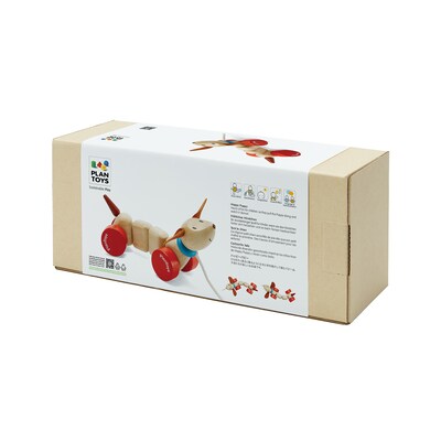 Plan Toys Happy Puppy Wooden Pull Toy, Natural (PTS5101)