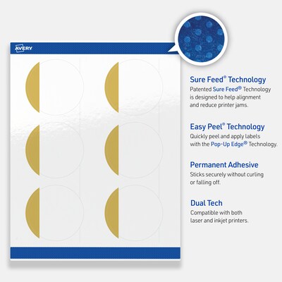 Avery Laser/Inkjet Circle Multipurpose Labels, 3" Dia., White, 60/Pack (S00-DJN)