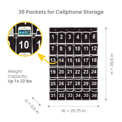 Kore Design Non-Woven Fabric Hanging Classroom Cell Phone Organizer, 38.5 x 25.7 x 0.5, Black (KD