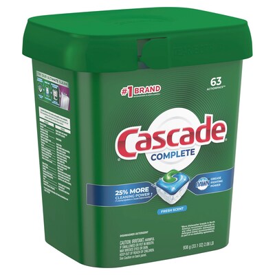 Cascade Complete ActionPacs Dishwasher Detergent Pacs, Fresh Scent, 63 Pacs (97720)
