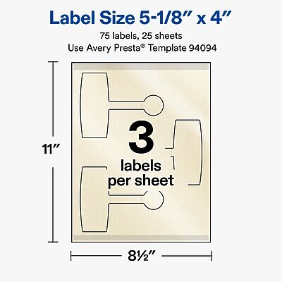 Avery Laser/Inkjet Multipurpose Labels, 5-1/8" x 4", Pearlized Ivory, 75 Labels/Pack (19479370705)