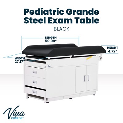 Viva Comfort Pediatric Exam Table with Step Stool & Storage, 500 lbs. Capacity, Black, (ADI996-09-PMB-BLK-MK)