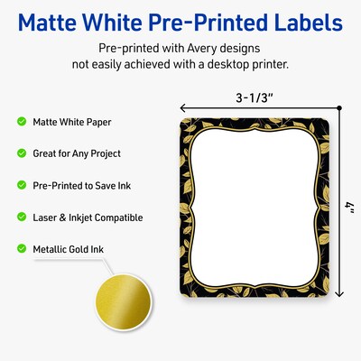 Avery Rectangle Laser/Inkjet Multipurpose Labels, 4 x 3-1/3, White, 40/Pack (19479370925)