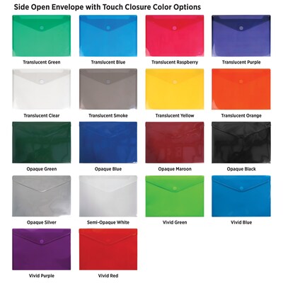 One Color Imprint Polypropylene Side Open Envelope with Touch Closure