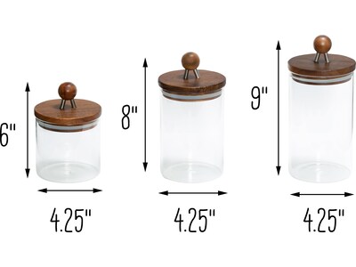 Honey-Can-Do Glass/Wood 3-Piece Canister Set, Clear/Brown (KCH-08571)