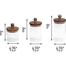 Honey-Can-Do Glass/Wood 3-Piece Canister Set, Clear/Brown (KCH-08571)