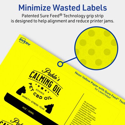 Avery Laser/Inkjet Rectangle Multipurpose Labels, 3" x 6", Neon Yellow, 120/Pack (94249)