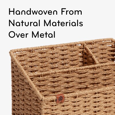 U Brands Woven 3-Compartment Paper Rope/Metal Desk Organizer, Brown (6086U01-04)