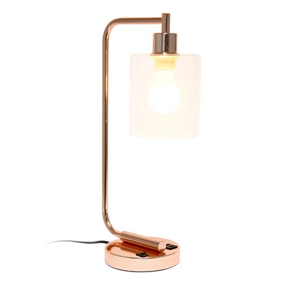 Creekwood Home Vintage Vantage 18.8 Minimalist Industrial Curved Arm Desk Lamp, Feit LED Bulb, Rose