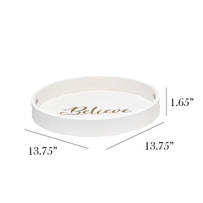 Elegant Designs Believe Decorative 13.75 Round Wood Serving Tray w/ Handles, White Wash (HG2013-W