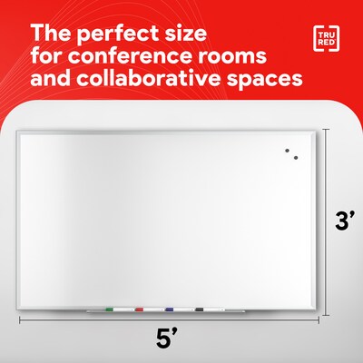 TRU RED™ Magnetic Steel Dry Erase Board, Satin Frame, 5' x 3' (TR61176)