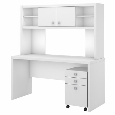 Office by Kathy Ireland Echo Bow Front Desk, Credenza with Hutch, Bookcase and File Cabinets Pure White/Modern Gray