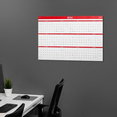 2024 Staples 36" x 24" Wall Calendar, Red (ST53903-24)