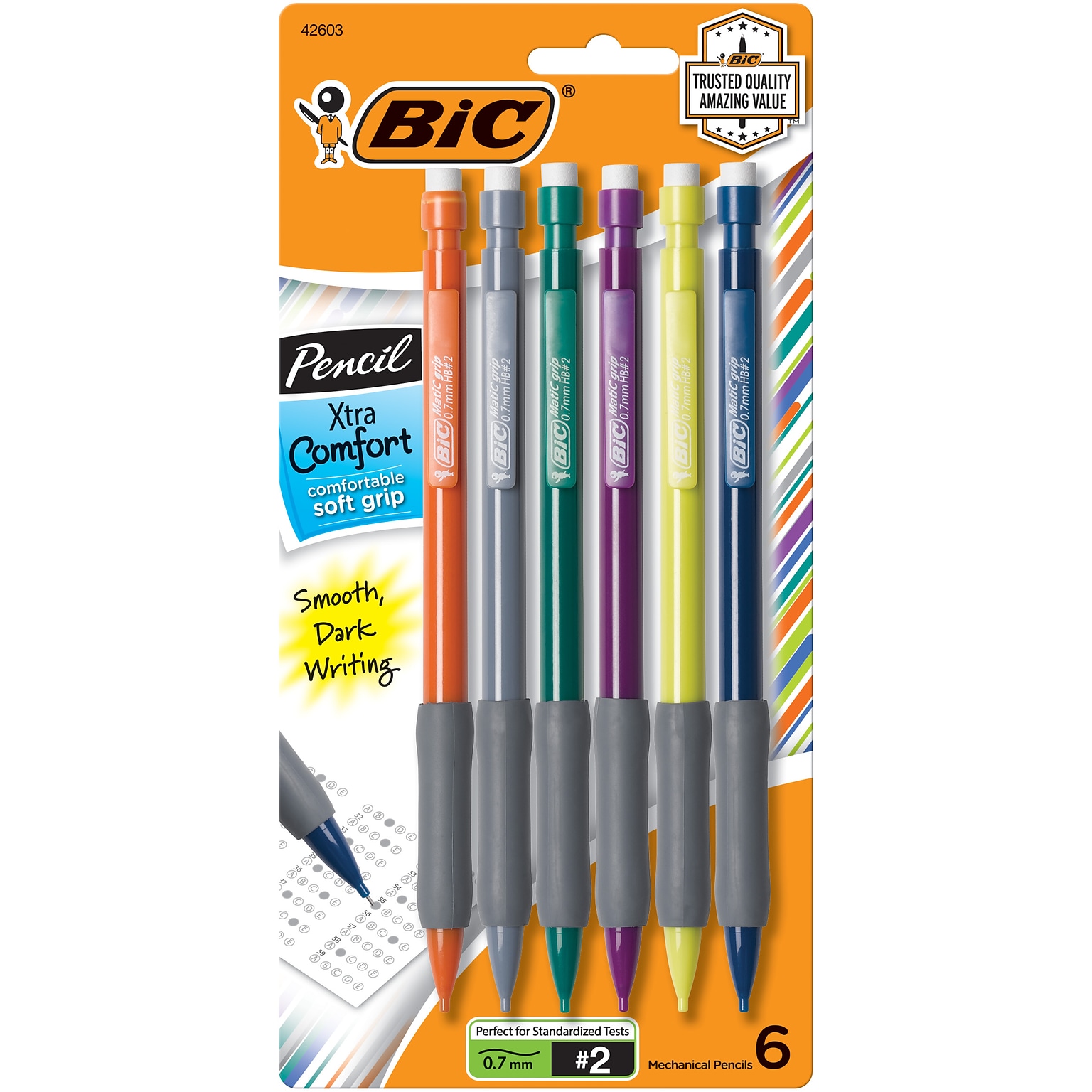 BIC Xtra Comfort Mechanical Pencil, 0.7mm, #2 Hard Lead, 6/Pack (MPGP61-BLK)