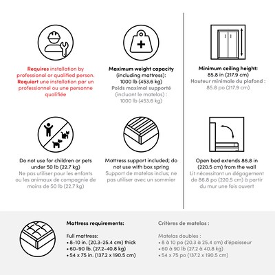 Bestar Nebula Full Murphy Bed with Storage, Wall Bed for Guest Room, White (25183-17)