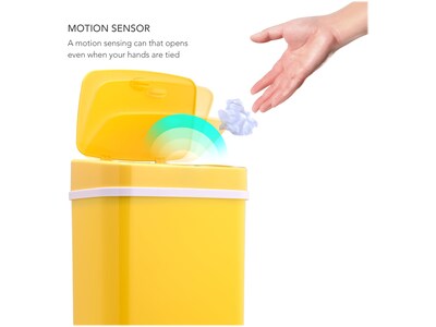 Nine Stars Plastic Sensor Trash Can, 3.2-Gallon, Yellow (DZT-12-5YL)