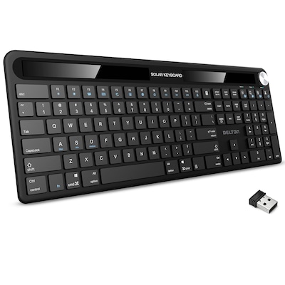 Delton KB90 Rechargeable Solar (Light) Powered Wireless Keyboard, USB-A, Black (DKBSLR90)