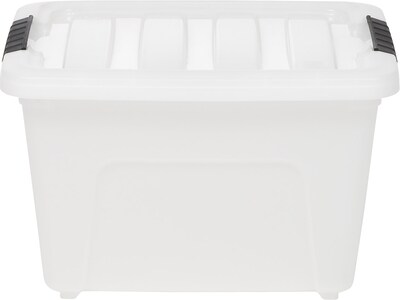 Iris Stack & Pull 19 Qt. Latch Lid Storage Bin, Translucent White/Black, 5/Pack (580027)