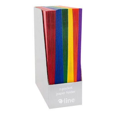 C-Line 3-Hole Punched 2 Pocket Paper Folder, Assorted Primary Colors, 50/Pack (CLI06400DS)